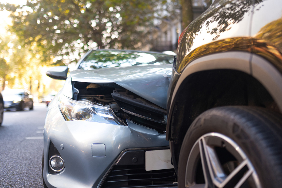 Two cars smashed against each other, requiring a San Antonio car accident lawyer.